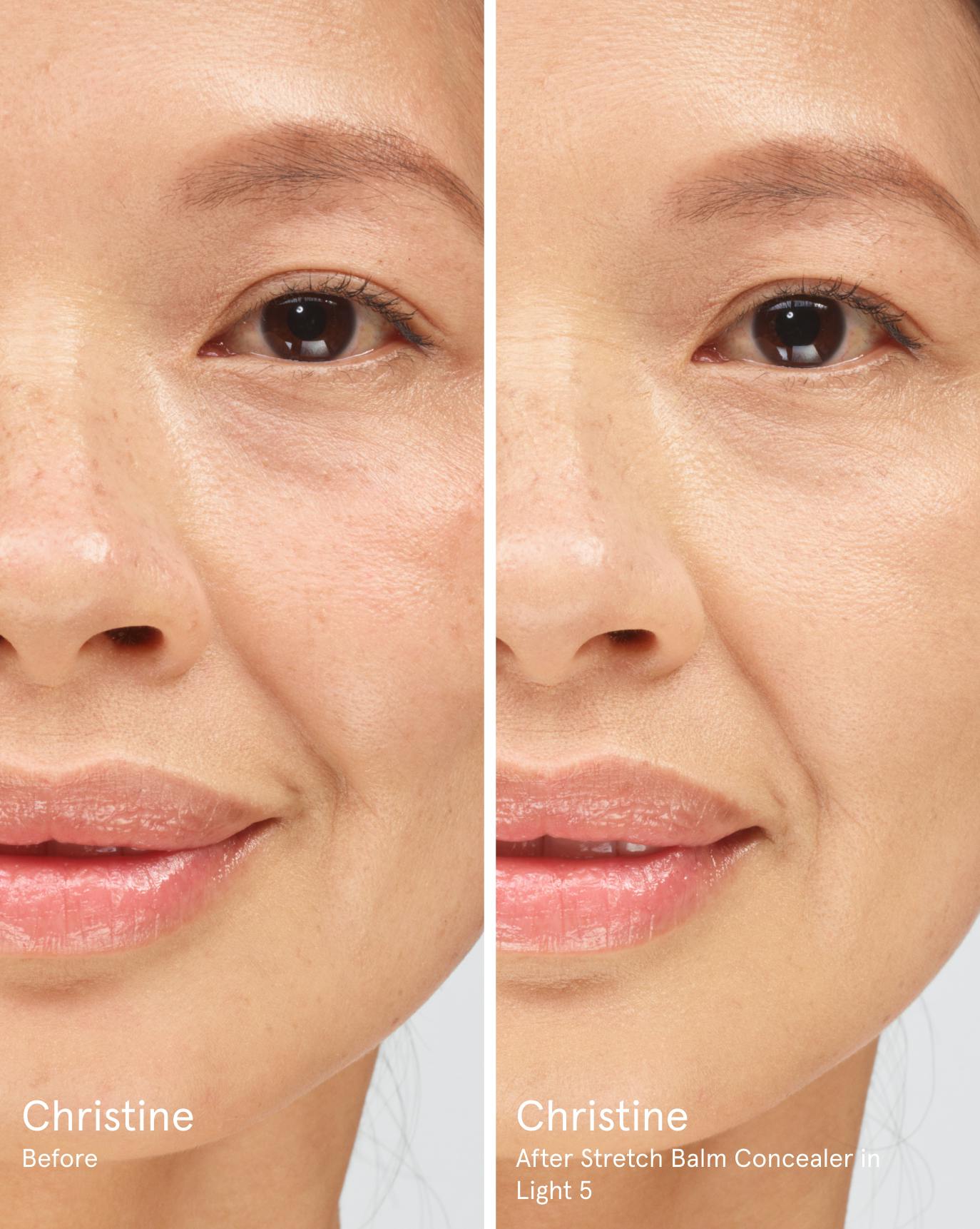 Christine before. After Stretch Balm Concealer in L5.