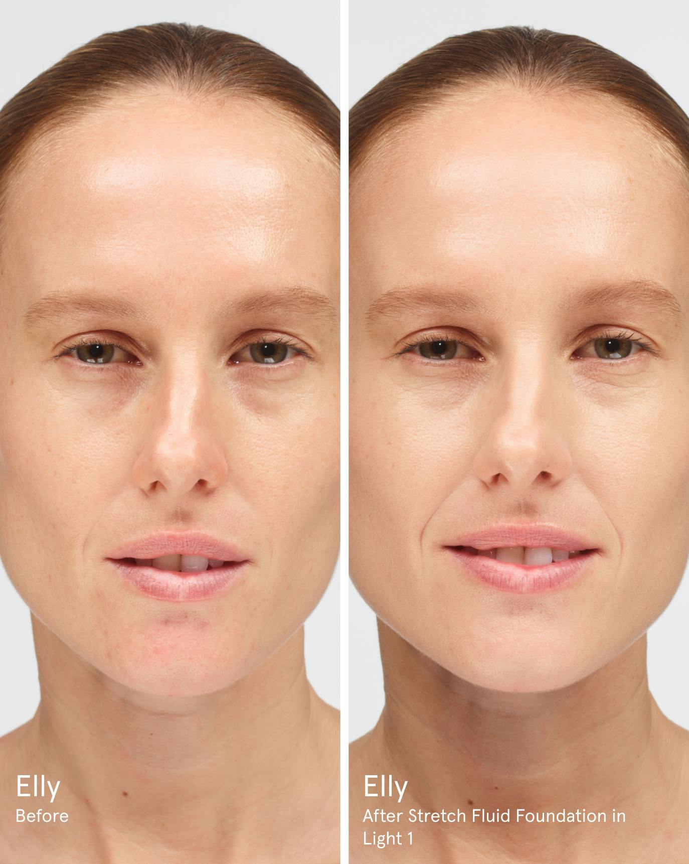 Elly before. After Stretch Fluid Foundation in L1.