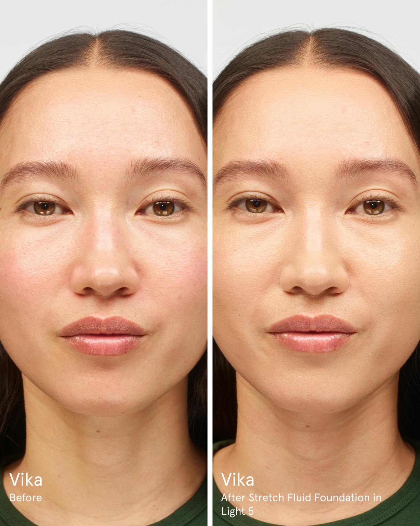 Vika before. After Stretch Fluid Foundation in L5.