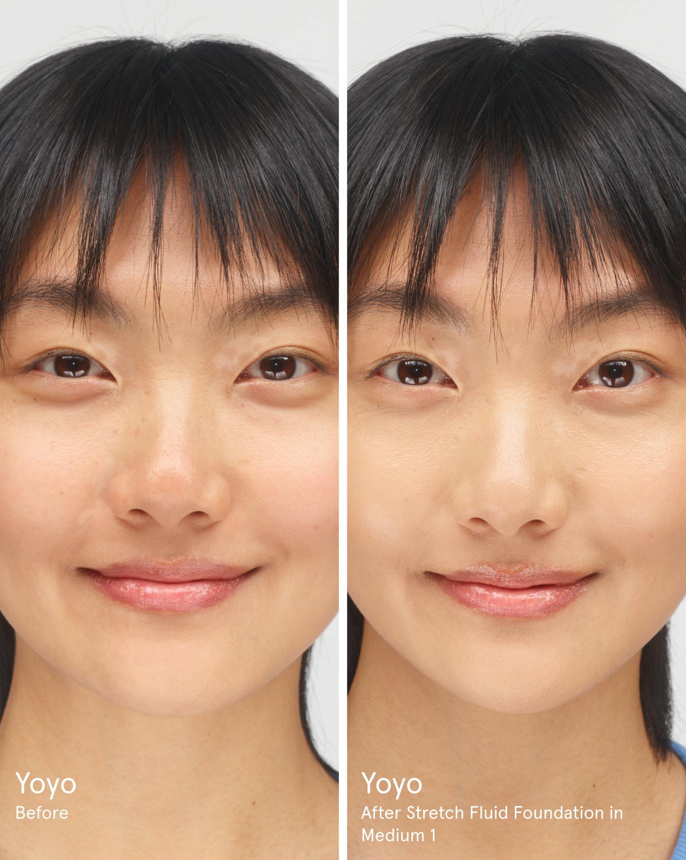 Yoyo before. After Stretch Fluid Foundation in M1.