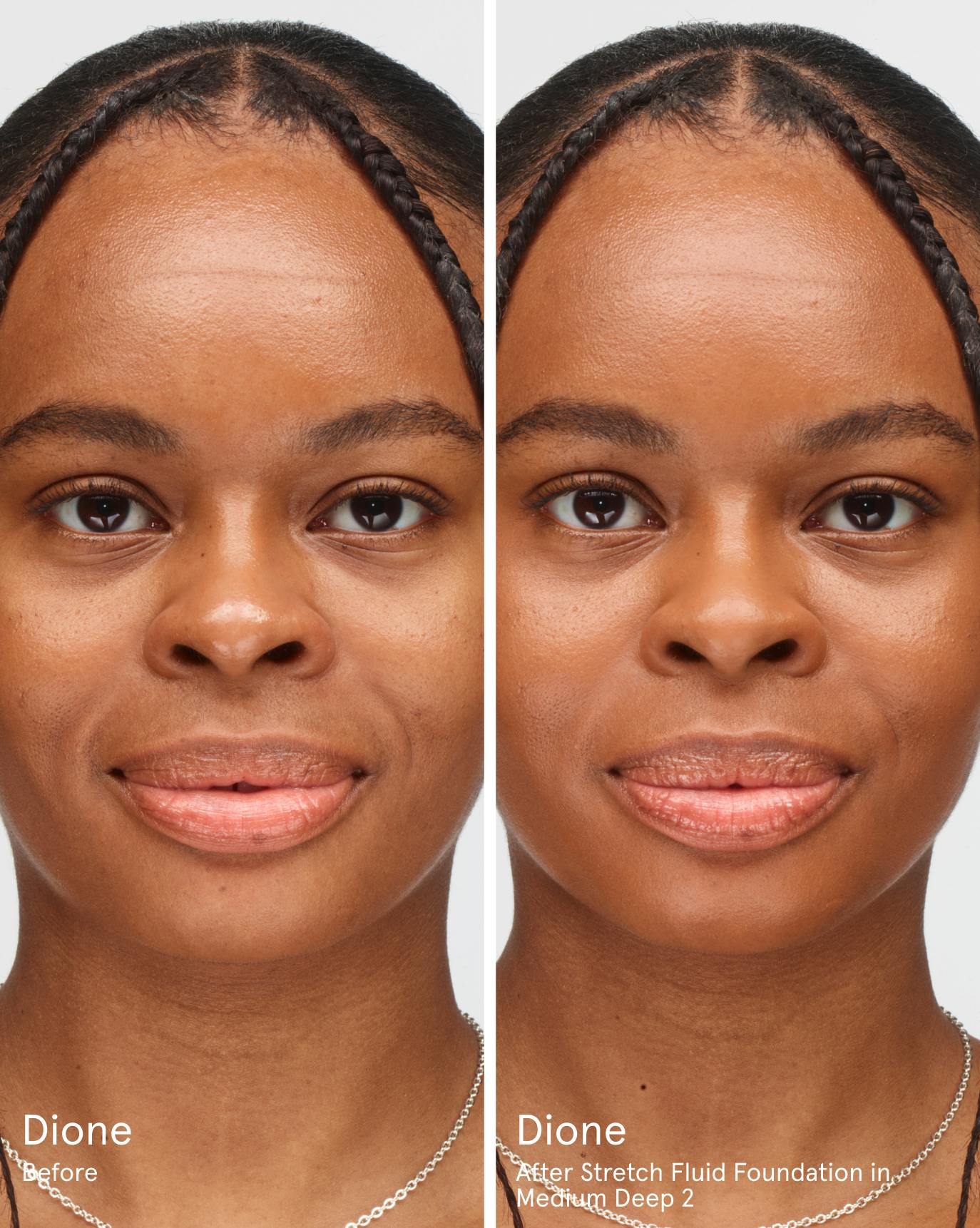 Dione before. After Stretch Fluid Foundation in MD2.
