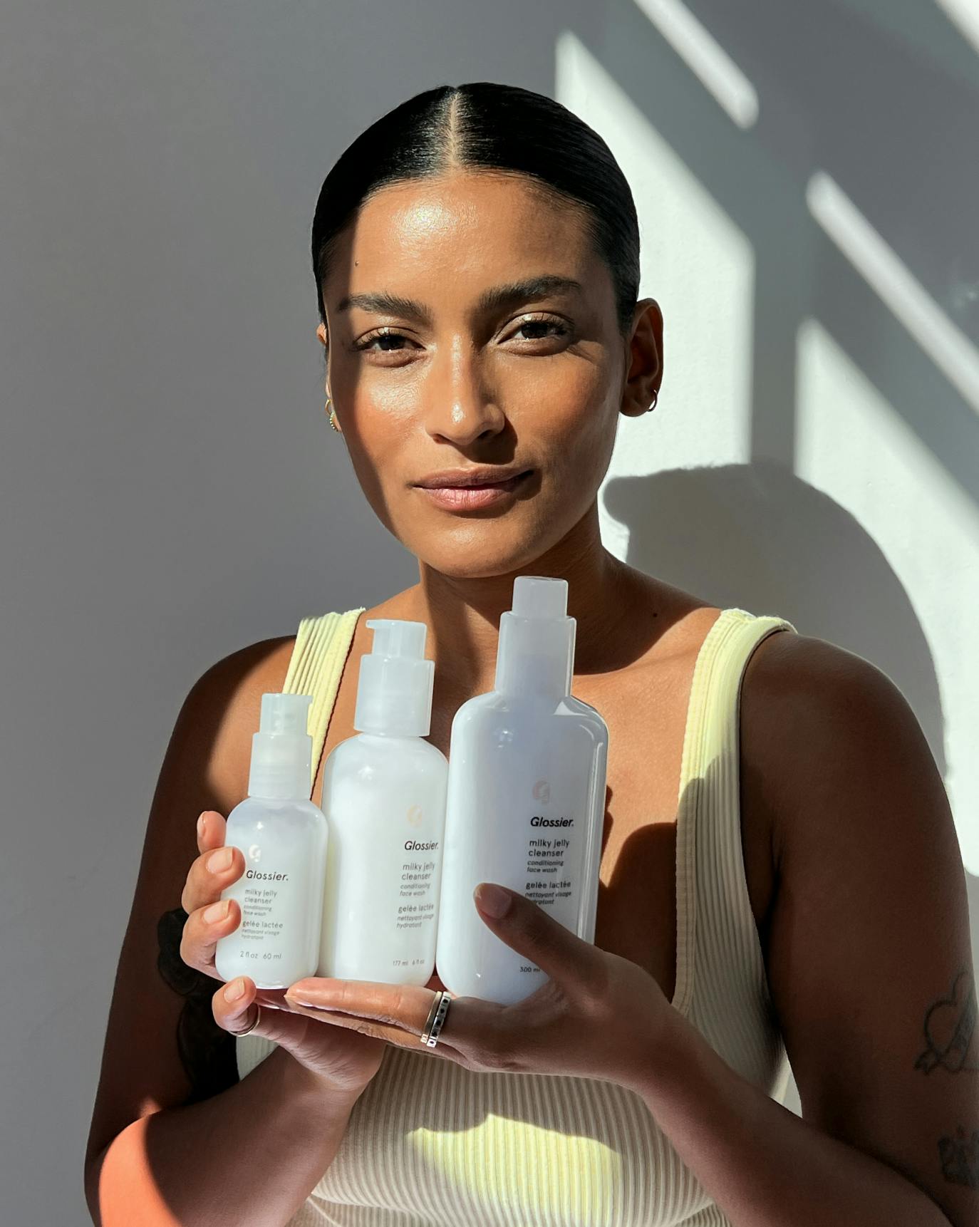 Nina cleanses with Milky Jelly Cleanser.