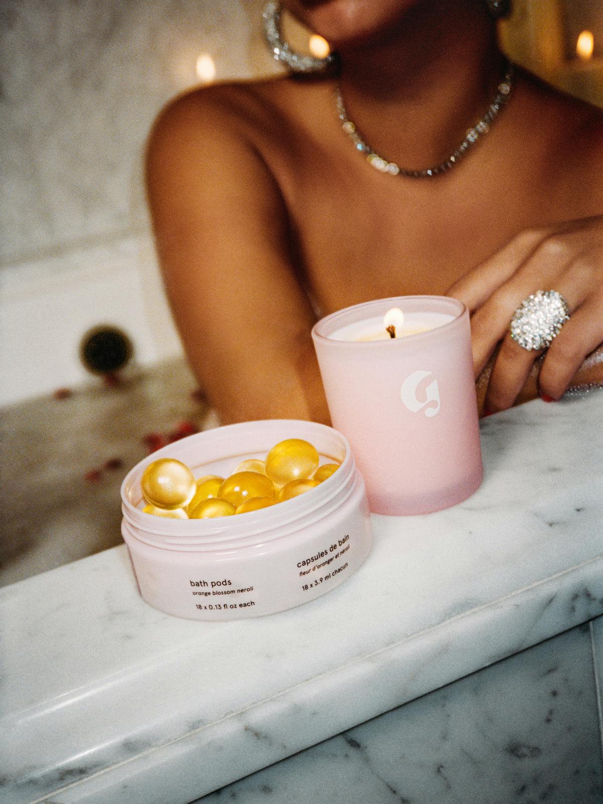 Light the candle and dissolve a few pods for a relaxing, transportive bath experience