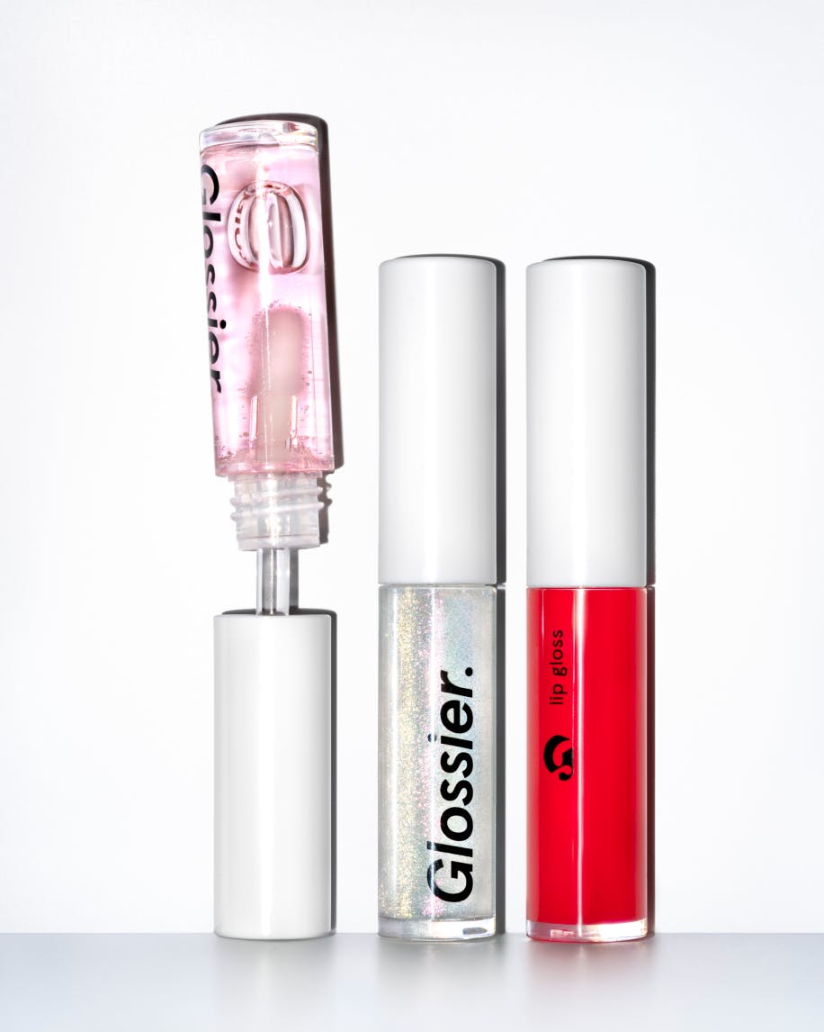 photos of different lipgloss shades against white background