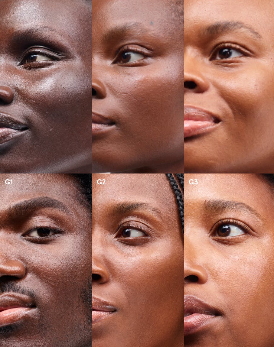 Matthew and Awuoi in Perfecting Skin Tint in G1. Funmi and Ope in Perfecting Skin Tint in G2. Dione and Mecca in Perfecting Skin Tint in G3.