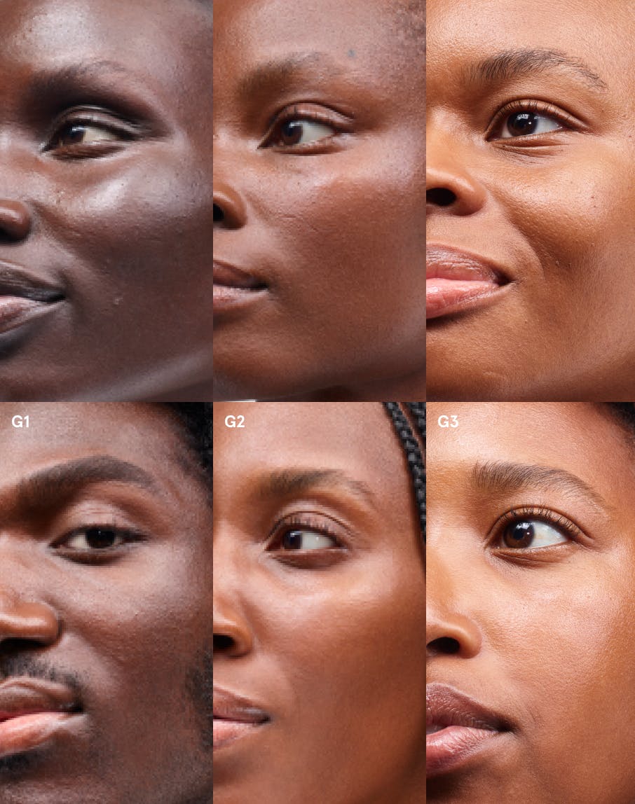 Matthew and Awuoi in Perfecting Skin Tint in G1. Funmi and Ope in Perfecting Skin Tint in G2. Dione and Mecca in Perfecting Skin Tint in G3.